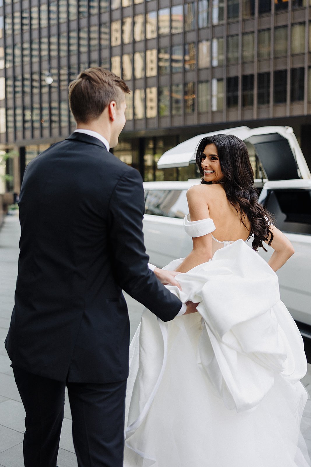 Glam Atelier bride and groom, getaway